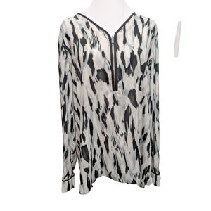 Calvin Klein Polyester Blouse Long Sleeve Women's Size XL v-neck zips Tunic Top